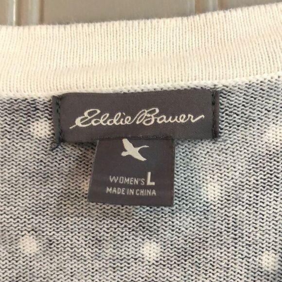 Eddie Bauer Womens L Polka Dot Cardigan Sweater Navy & White Cotton - Picture 4 of 6